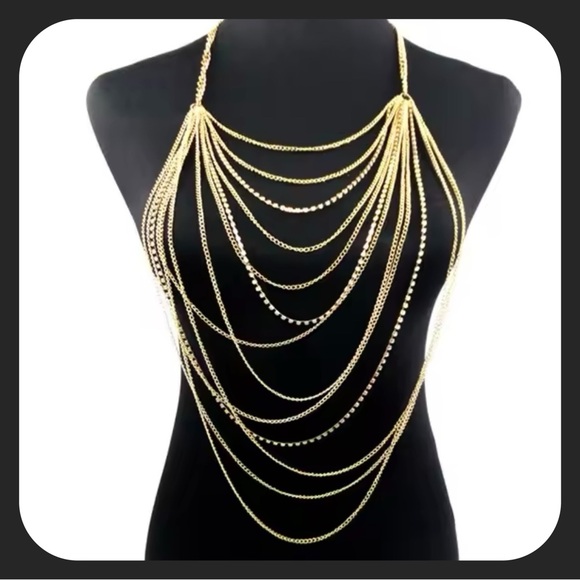 ✨BODY CHAINS IN GOLD-MULTI LAYER FASHION  BODY JEWELRY-TOP-CHOKER-NEW - Picture 2 of 6